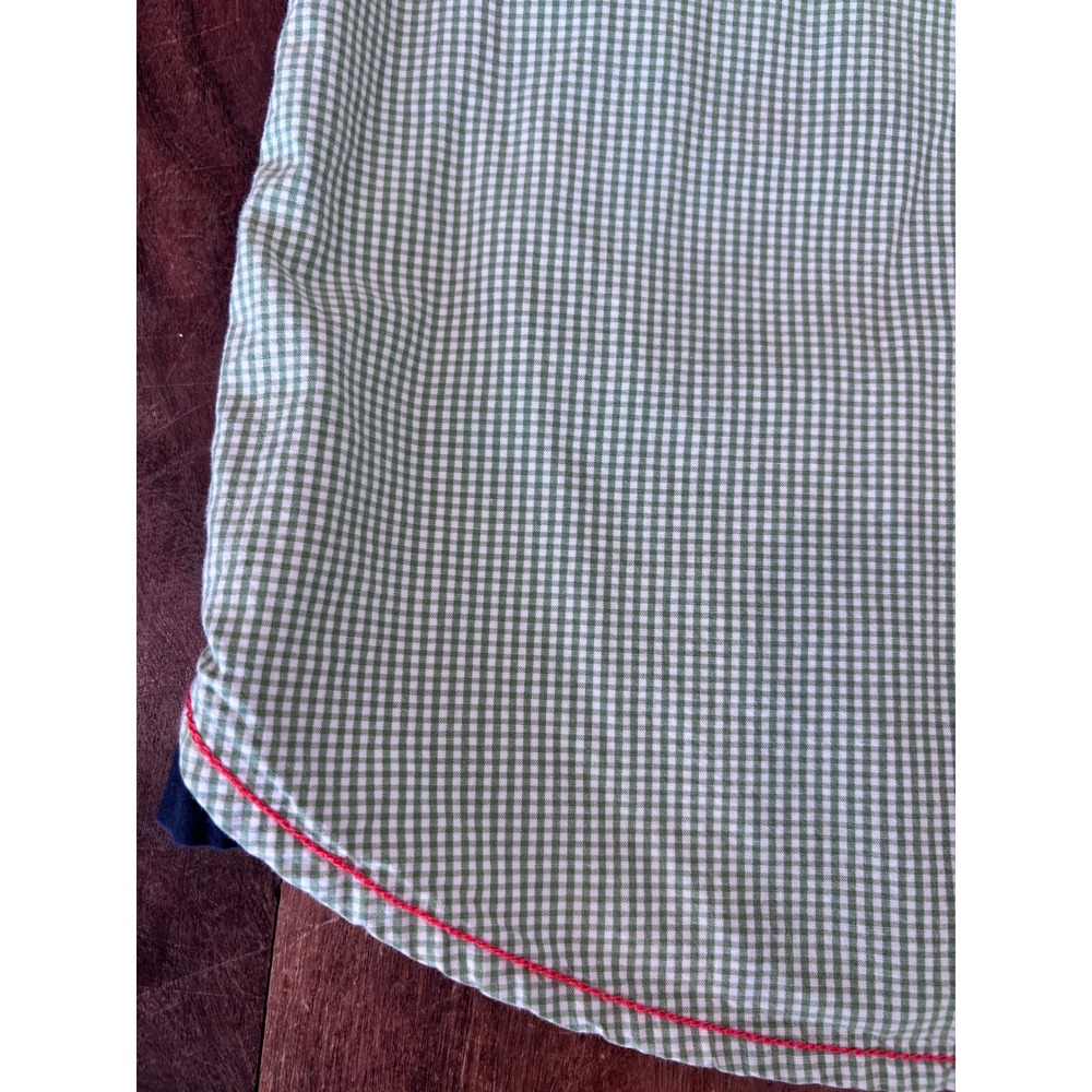 POINT ZERO western snap shirt mens L green gingham pearl snap long sleeve